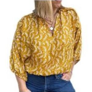 Maeve by Anthropologie Letizia Top xS Capri Stripe Balloon Sleeve Mustard Yellow